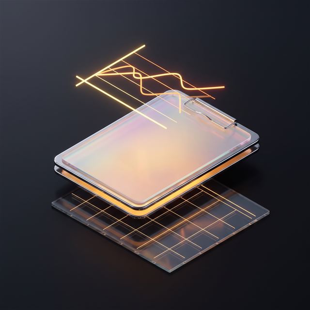 3D render: a reporting dashboard with a rising chart line over a calendar