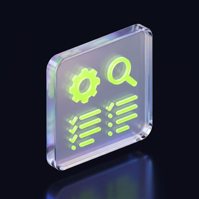 3D render: a technical audit checklist and a cog icon