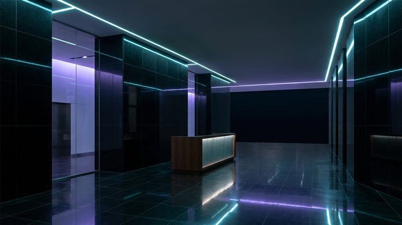 Gece modern kurumsal genel merkez lobisi