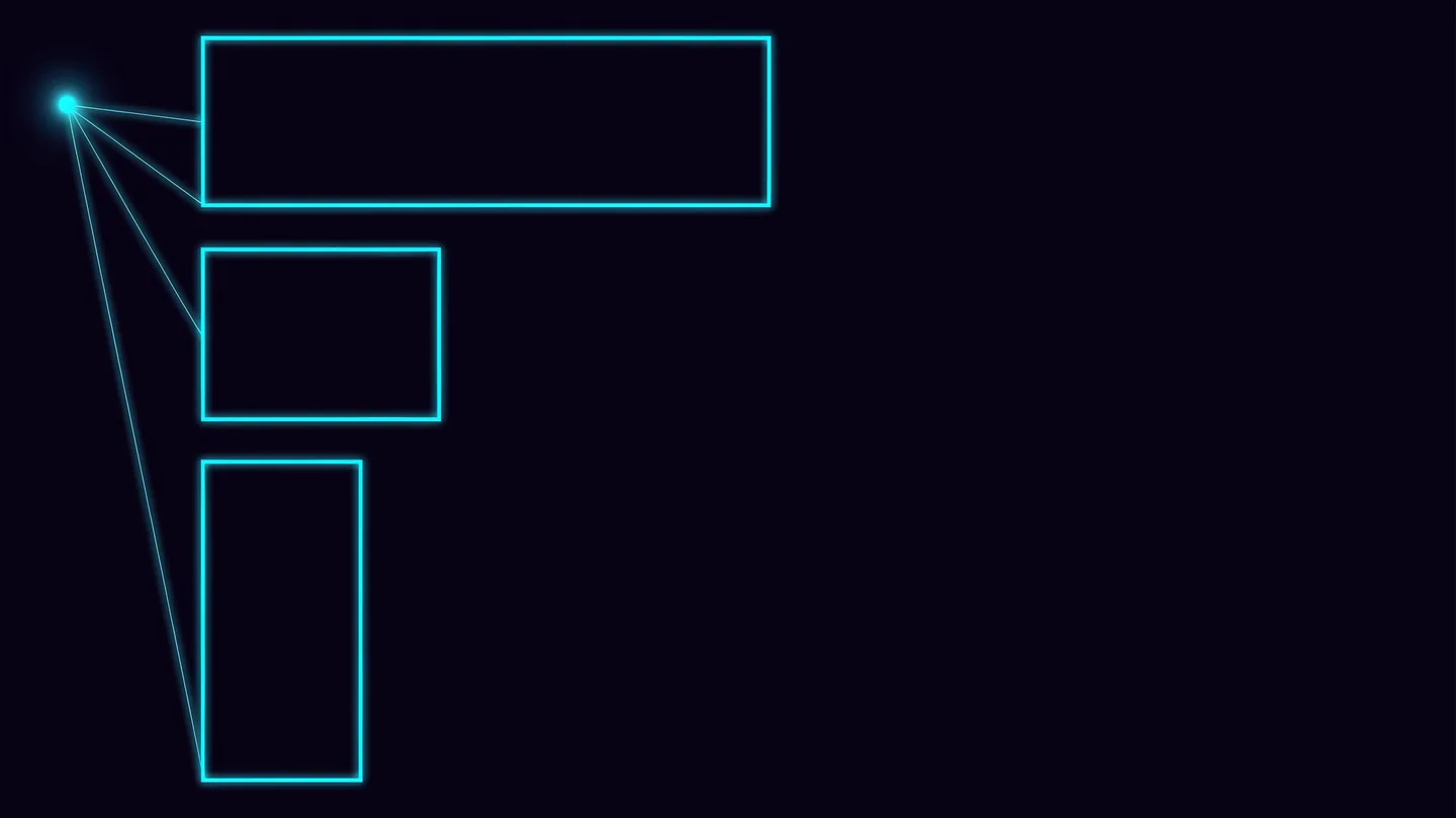 Lines of light running out from a shared centre to three frames of different aspect ratios