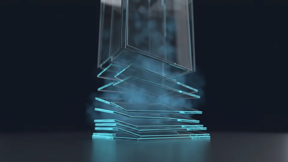 Abstract 3D column image showing a desktop layout stacking vertically on a narrow screen