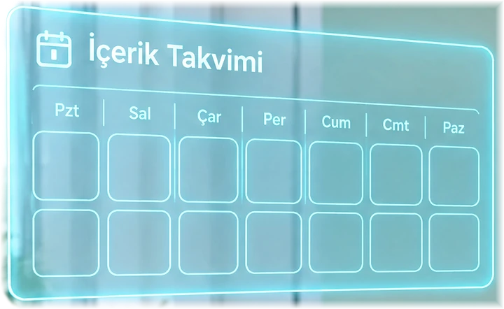 İçerik Takvimi hologram paneli: haftanın günlerine göre gönderi yuvaları